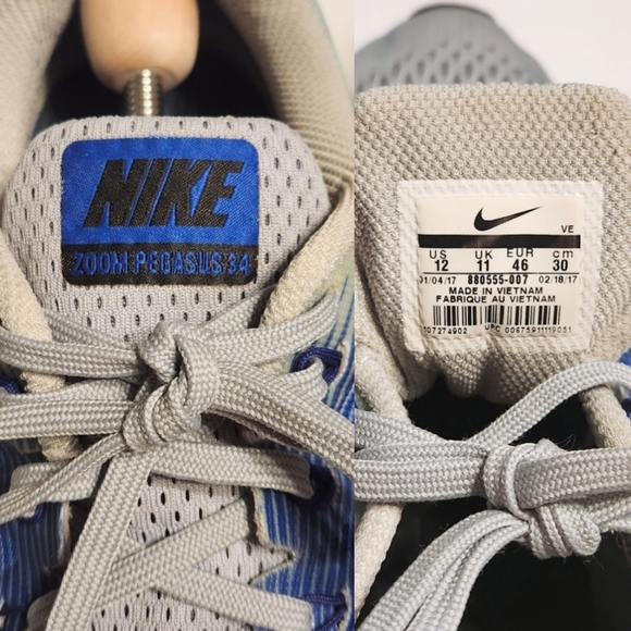 Nike Air Zoom Pegasus 34 Mens Running Sneakers Blue Gray 12 - Picture 11 of 11